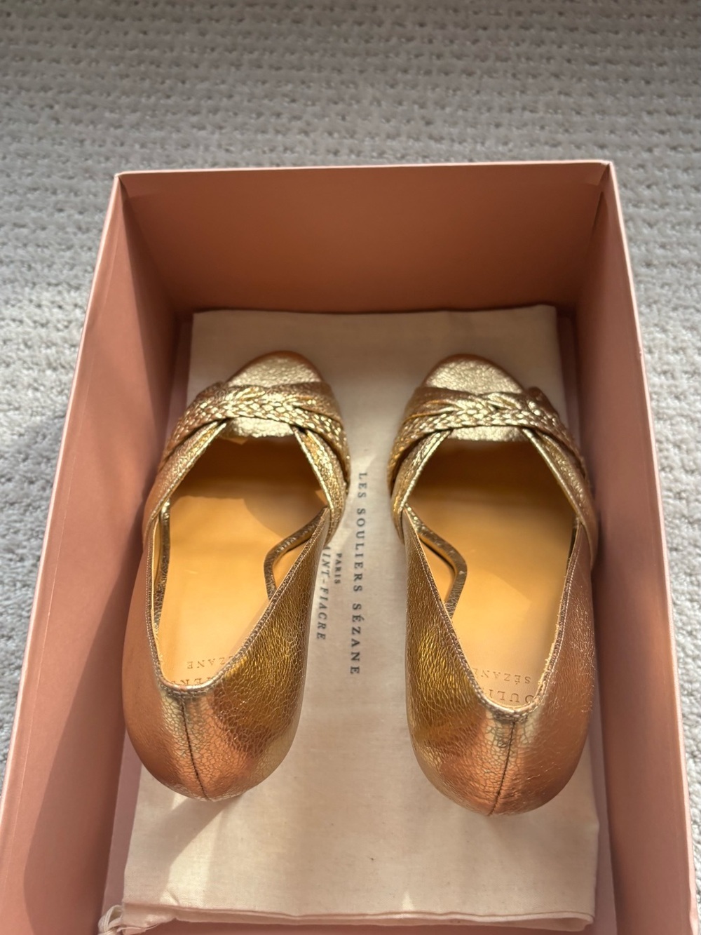 Sezane Metallic Gold Braided Peep-Toe Pumps - Picture 3 of 12